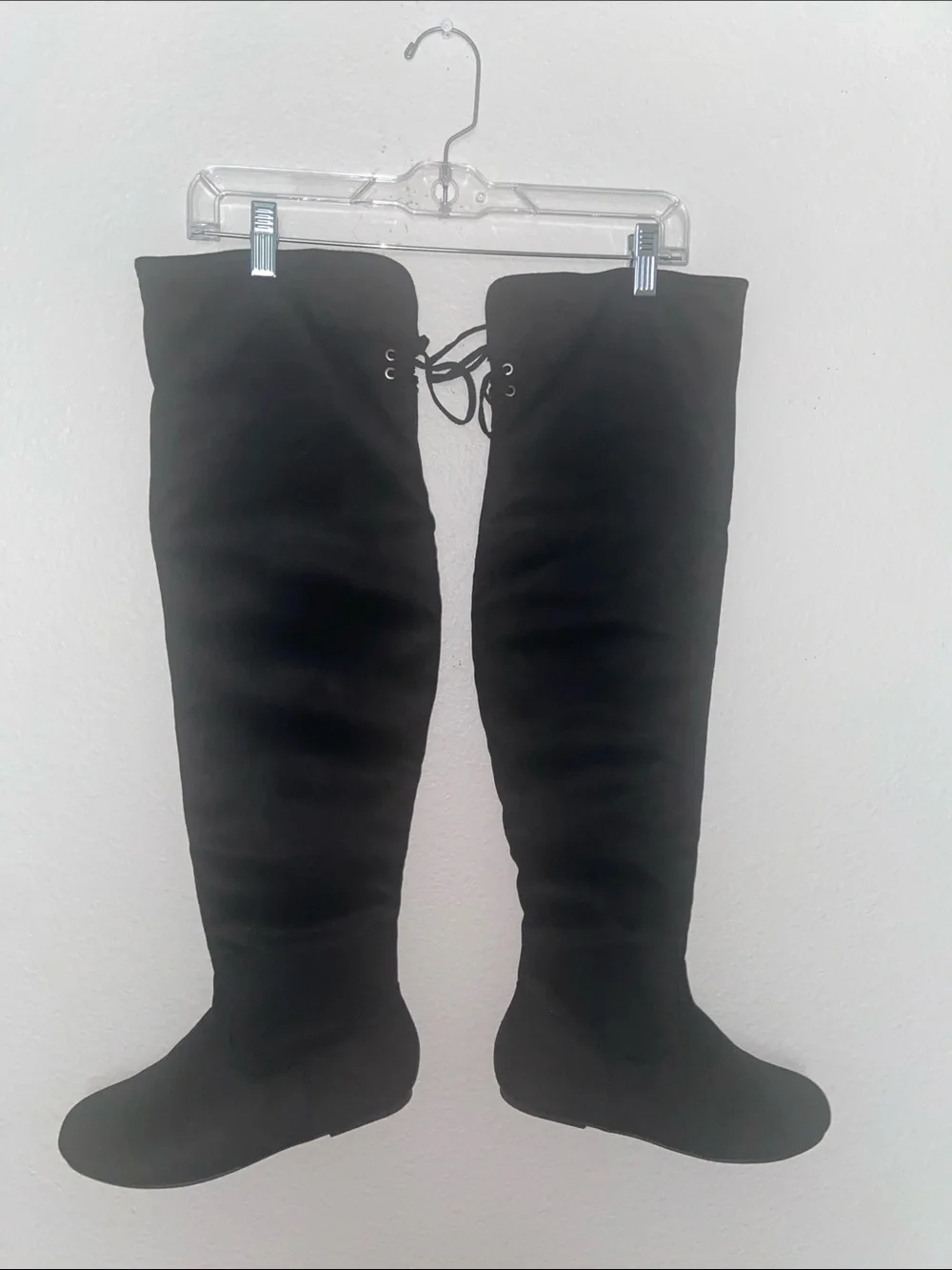 TOP Moda Black Over-the-Knee Lace-Up Back Boots